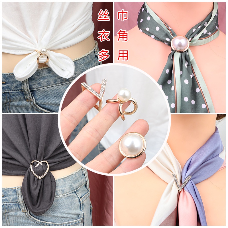 Khóa Cài Khăn Quàng Cổ Mini Bằng Lụa Thắt Nút Chất Lượng Cao Dễ Phối Đồ Phong Cách Hàn Quốc