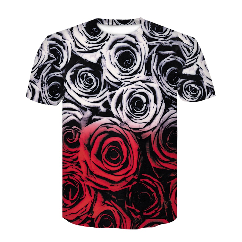 Rose Flower 3d Printed na tshirt Hip Hop t shirt fashion maluwag Maikling manggas anime bungo T shirt damo tops harajuku damit panlalaki=Rose Flower 3d Printed tshirt Hip Hop t shirt fashion loose Short sleeve anime skull T shirt weeds tops harajuku men