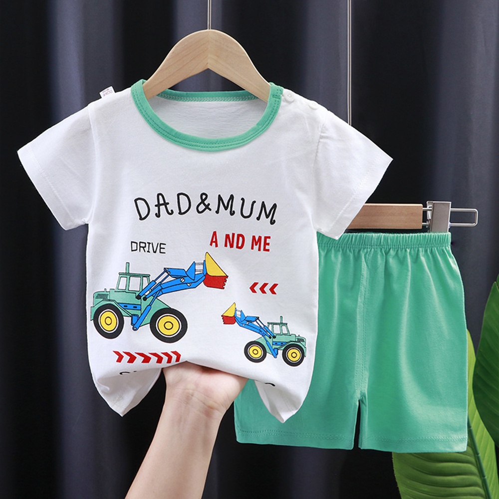 Set Đồ Bộ Ngắn Tay Họa Tiết Hoạt Hình Dễ Thương Cho Bé