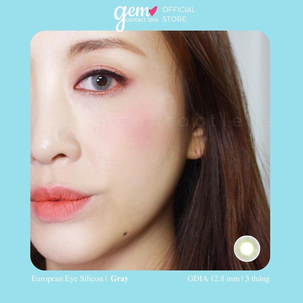 Áp Tròng Không Giãn EUROPEAN EYE GRAY Silicon Hydrogel HSD 3 tháng LENS TOWN KOREA Lens Không Viền Xám Xanh tây Có Lệch