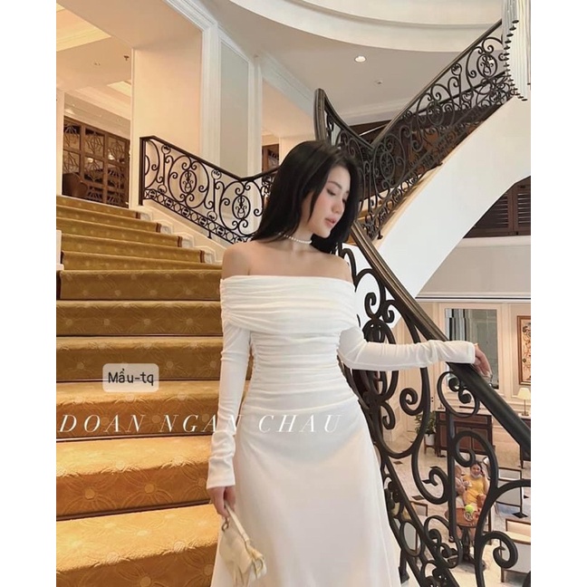 Váy len tăm trễ vai dáng dài