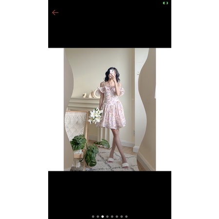 Pass váy edini hoa xòe trễ vai size M