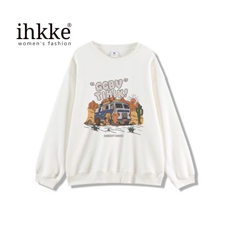 Áo khoác IHKKE tay dài dáng rộng màu đen phong cách thời trang retro cho nữ