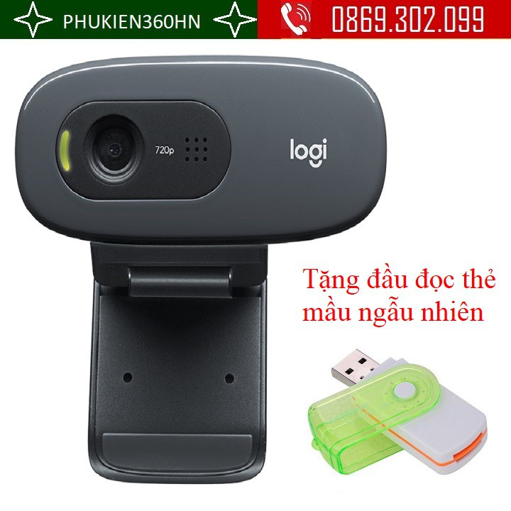 [Mã 155ELSALE giảm 7% đơn 300K] Webcam Logitech C270 cho máy tính PC, Laptop, Học online + Tặng đầu đọc thẻ