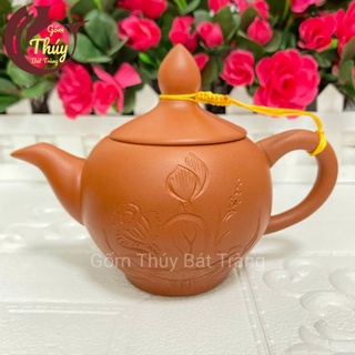 Ấm pha trà tử sa Bát Tràng dáng chóp màu đỏ 350ml