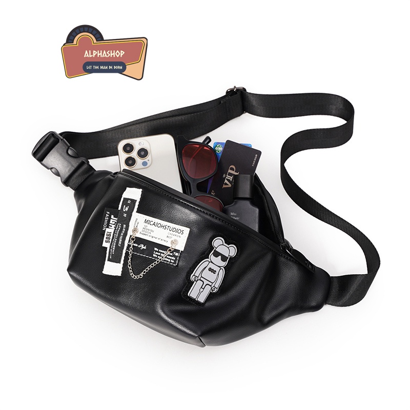 Túi đeo chéo Unisex Bear Brick - Thời trang, đẹp mắt, chất liệu da PU chống nước