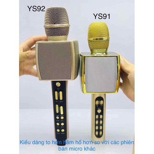 Micro Karaoke Bluetooth YS-92 Trang Bị Soudcard Thu Âm Dùng Livetream Và Hát Như Micro Loa Rời Bình Thường