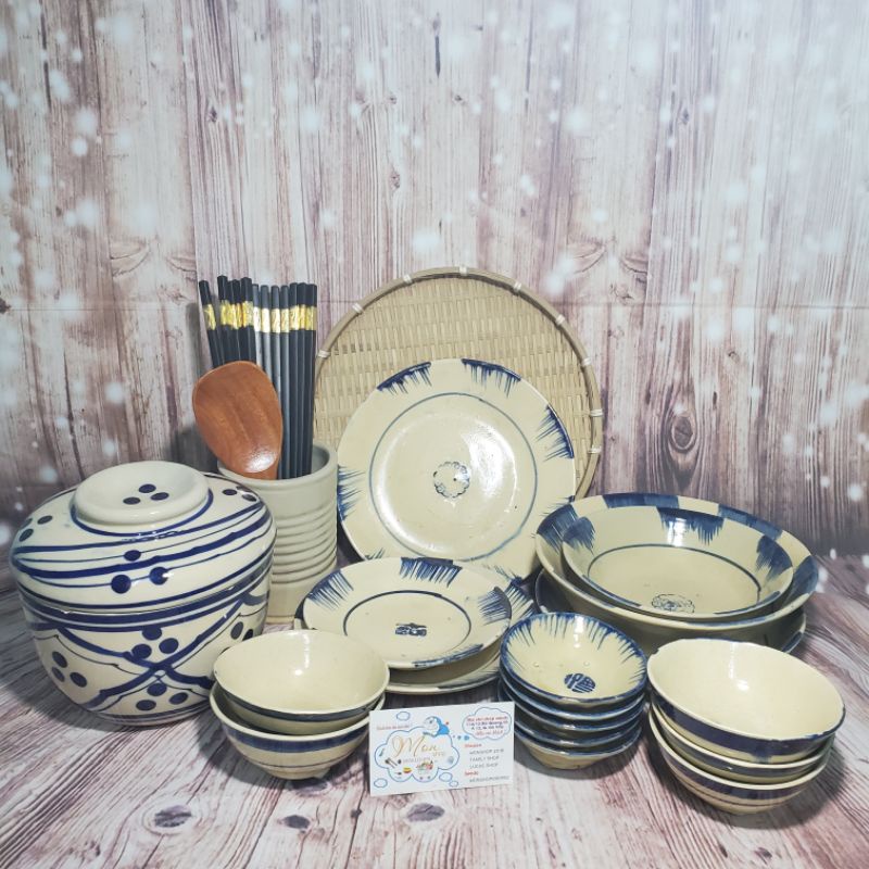 💥💢Bộ Tô Chén Dĩa Gốm Xưa💢💥 Nguyên Bộ Cho Gia Đình 5 Người.😉[lưu ý hàng không đẹp láng chỉ mang cảm giác hoài niệm😋👌