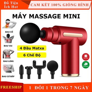 Súng massage cầm tay mini 4 đầu 6 chế độ, máy massage đấm lưng