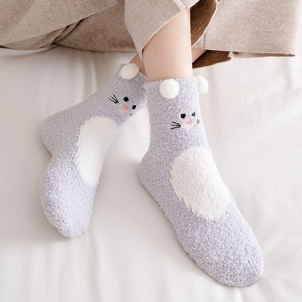 NIUYOU Vớ Nhung San Hô Giữ Ấm Chân Hình Gấu Dễ Thương Cho Bé Gái