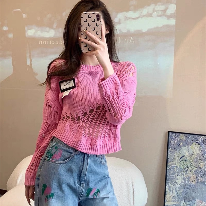 Áo Dệt Kim Tay Dài Dáng Rộng Dễ Phối Đồ Thời Trang Mùa Thu Cho Nữ