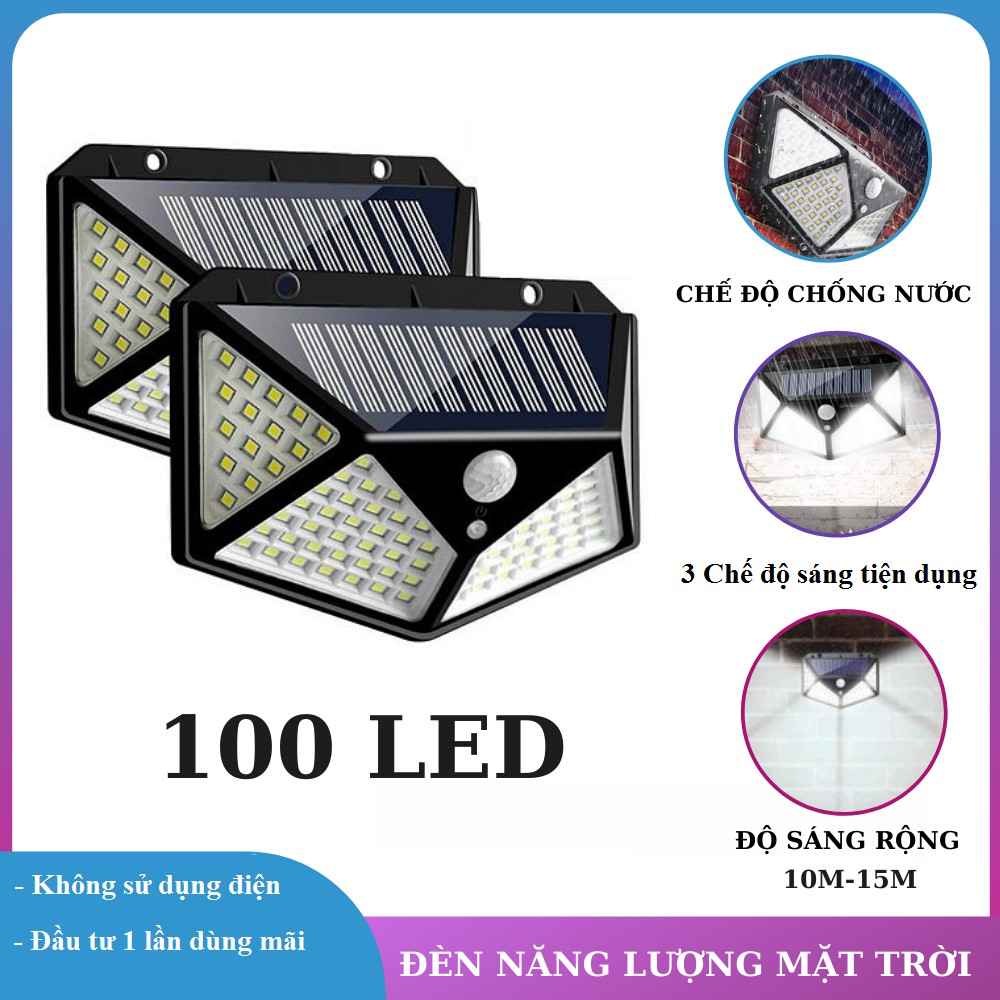 Bộ 2 Đèn năng lượng mặt trời Solar 100 LED 3 chế độ sáng (Đen)