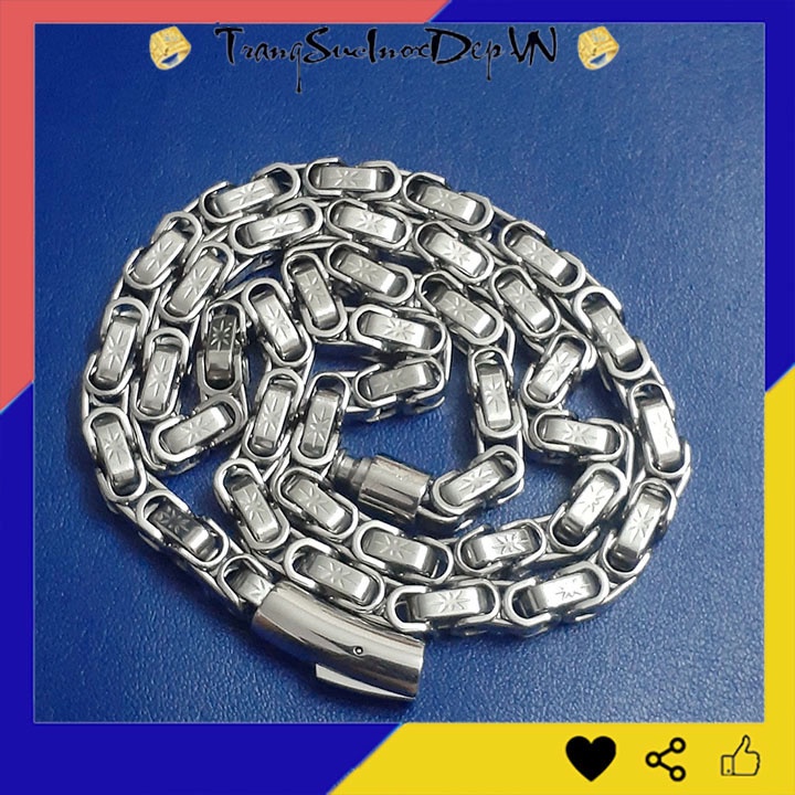 Dây chuyền inox nam kiểu xích vuông chạm hoa văn khóa Vip sáng đẹp, không đen, thể hiện đẳng cấp phái mạnh