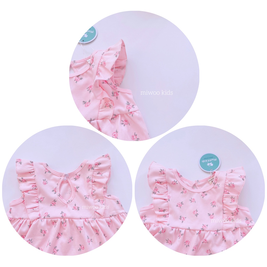 Váy Cotton Bozip Bé Gái Miwoo Kids Vải Mềm Co Giãn Tốt Phối Bèo Cánh Tiên Form Rộng 10-24kg