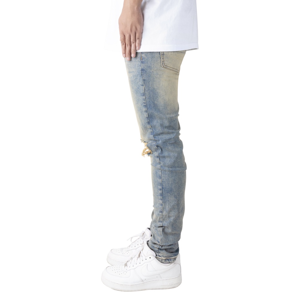 Quần jean nam streetwear cao cấp FNOS NZ10 màu xanh rách gối form slimfit jean thun co giãn | BigBuy360 - bigbuy360.vn