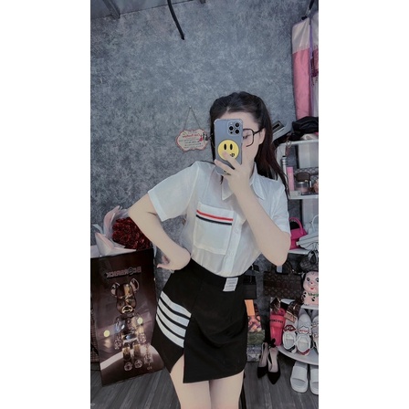 Áo sơ mi sọc ngang túi cộc tay TT12