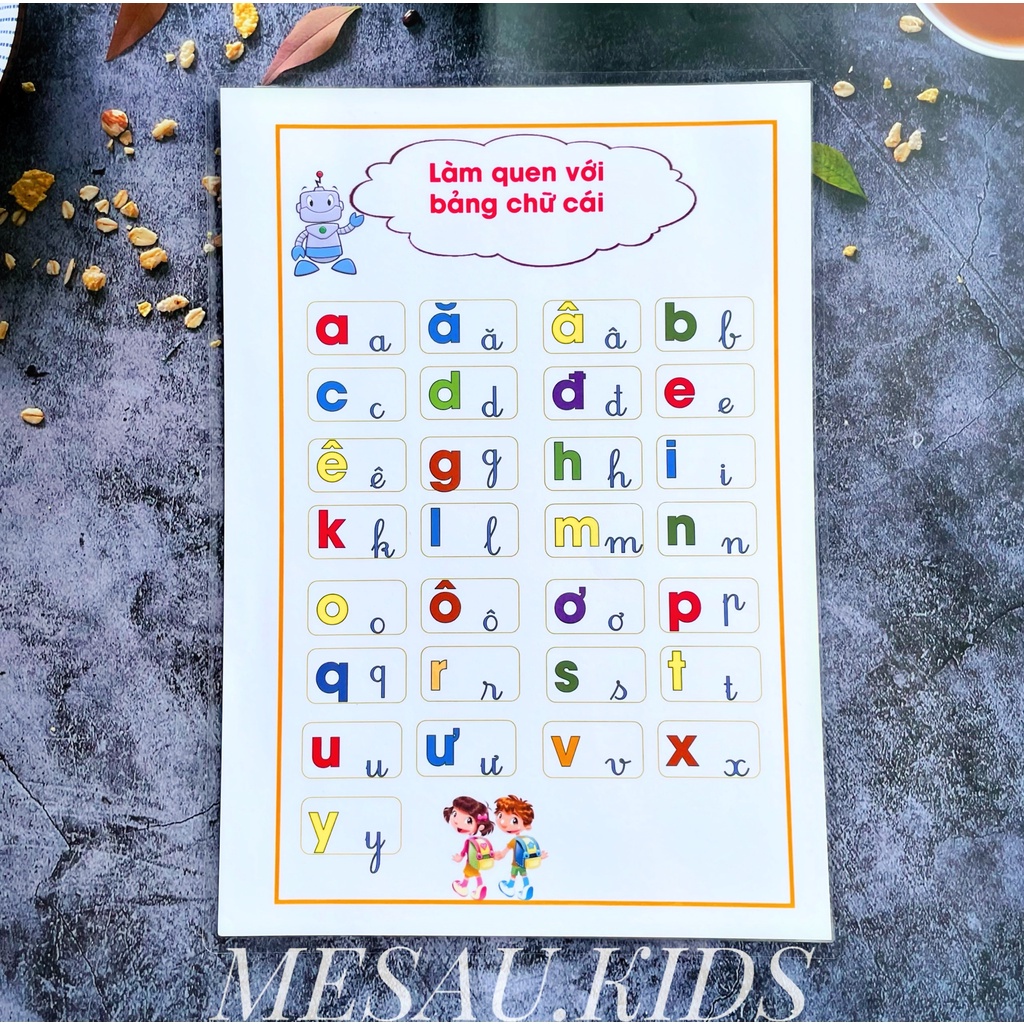 Bảng chữ cái tiếng việt cho bé mẫu giáo bảng chữ cái dán tường decal và ép plastic