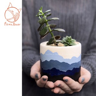 [🌵🌈Chậu đất nung trụ vẽ vân sóng Blue Sky nhiều tầng màu🌈🌵] - nhận vẽ theo yêu cầu (sỉ - lẻ)