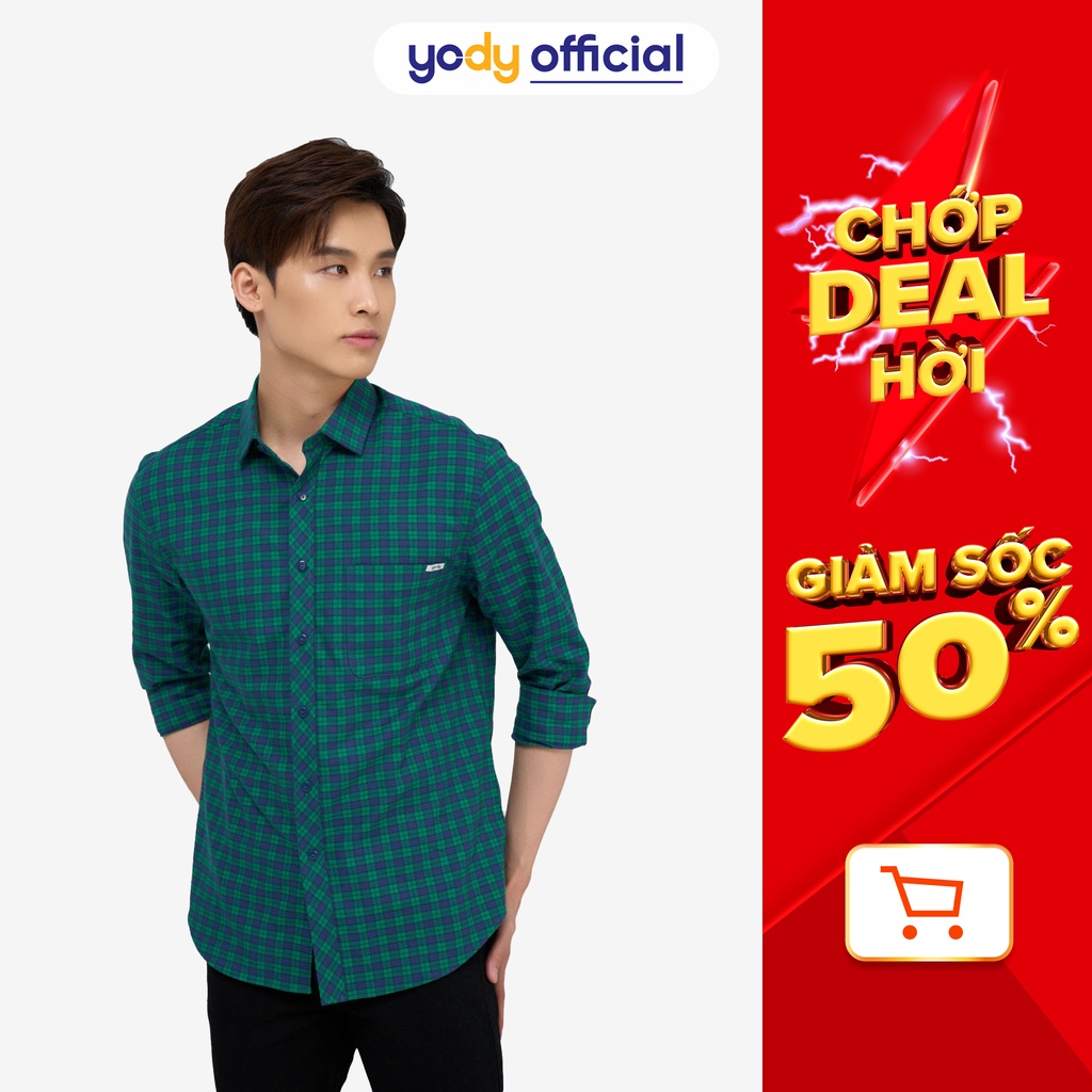 Áo sơ mi nam YODY vải flannel kẻ caro bền màu hạn chế nhăn SMM4061