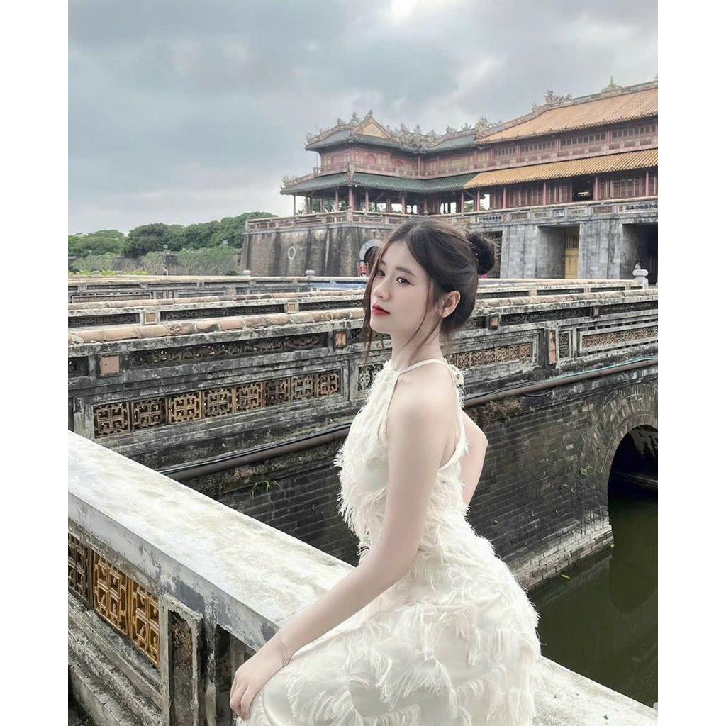 Váy Voan Lông Cổ Yếm Có Thể Điều Chỉnh To Nhỏ, Dáng Váy Nhẹ Nhàng Váy 2 Lớp | Vui Vẻ shop