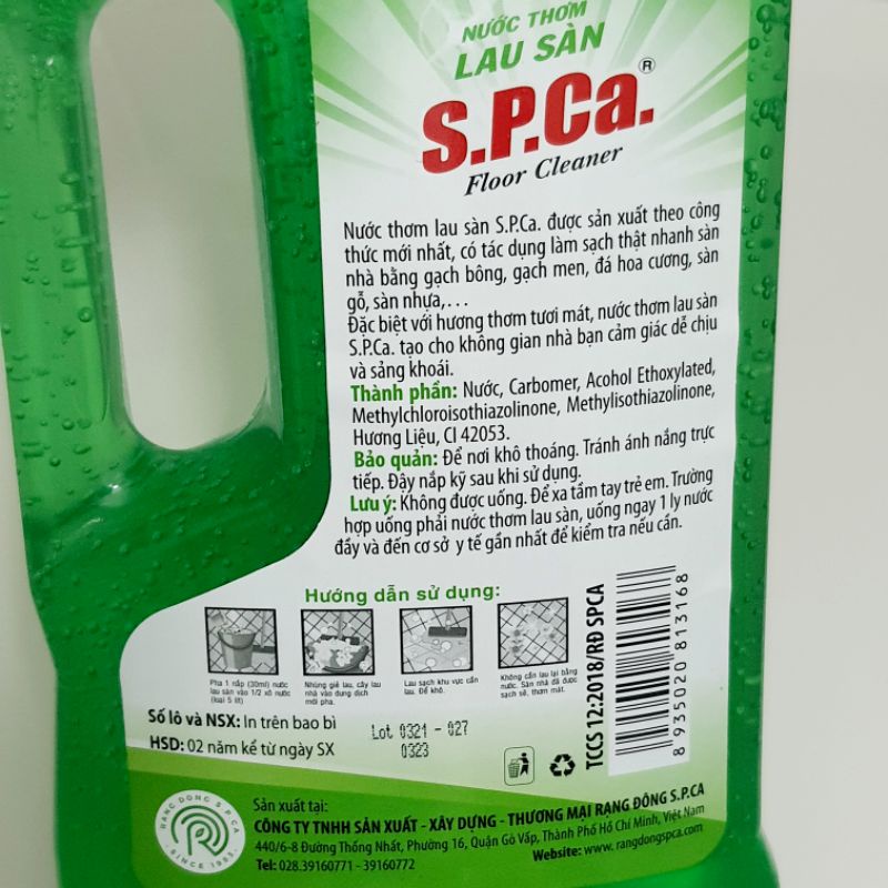 Lau Sàn SPCA 1 Lít Floor Cleaner Xả Chanh/Oải Hương/Hoa Nắng/Bạc Hà &amp;Quế Khử Khuẩn Khử Mùi Thơm Mát