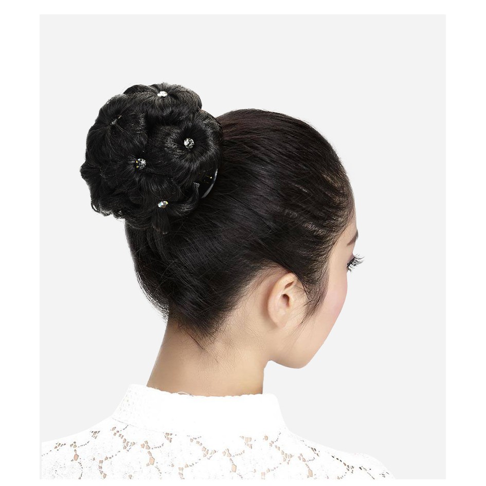 Búi hoa đính đá Sỉ 35k 💖FREESHIP💖 tóc giả búi hoa gắn đá, búi tóc giả, tóc búi giả, búi tóc giả hoa mai