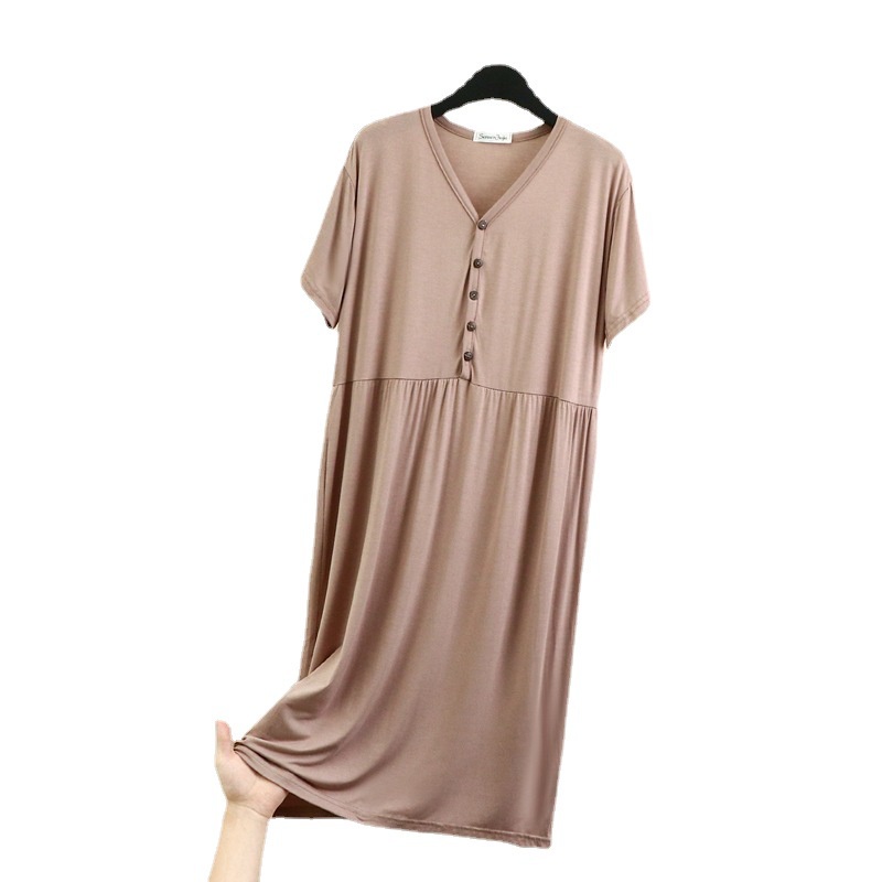 Đầm Tay Ngắn Cổ Tròn Dáng Rộng Cài Nút Chất Liệu Cotton Thời Trang Mùa Hè Cho Nữ