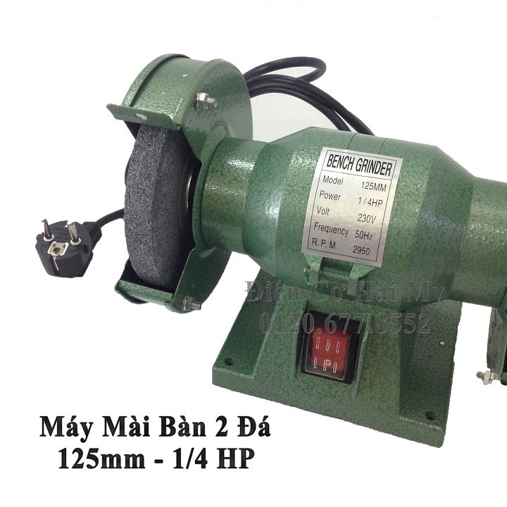 Máy Mài Bàn 5inch 2 Đá 125mm - Tặng kèm 2 đá - Công suất 1/4Hp