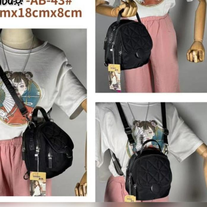 ✹ Bộ Ba Lô Túi Ví Canvas 3 Trong 1 4 Khóa Kéo (2 Dây)