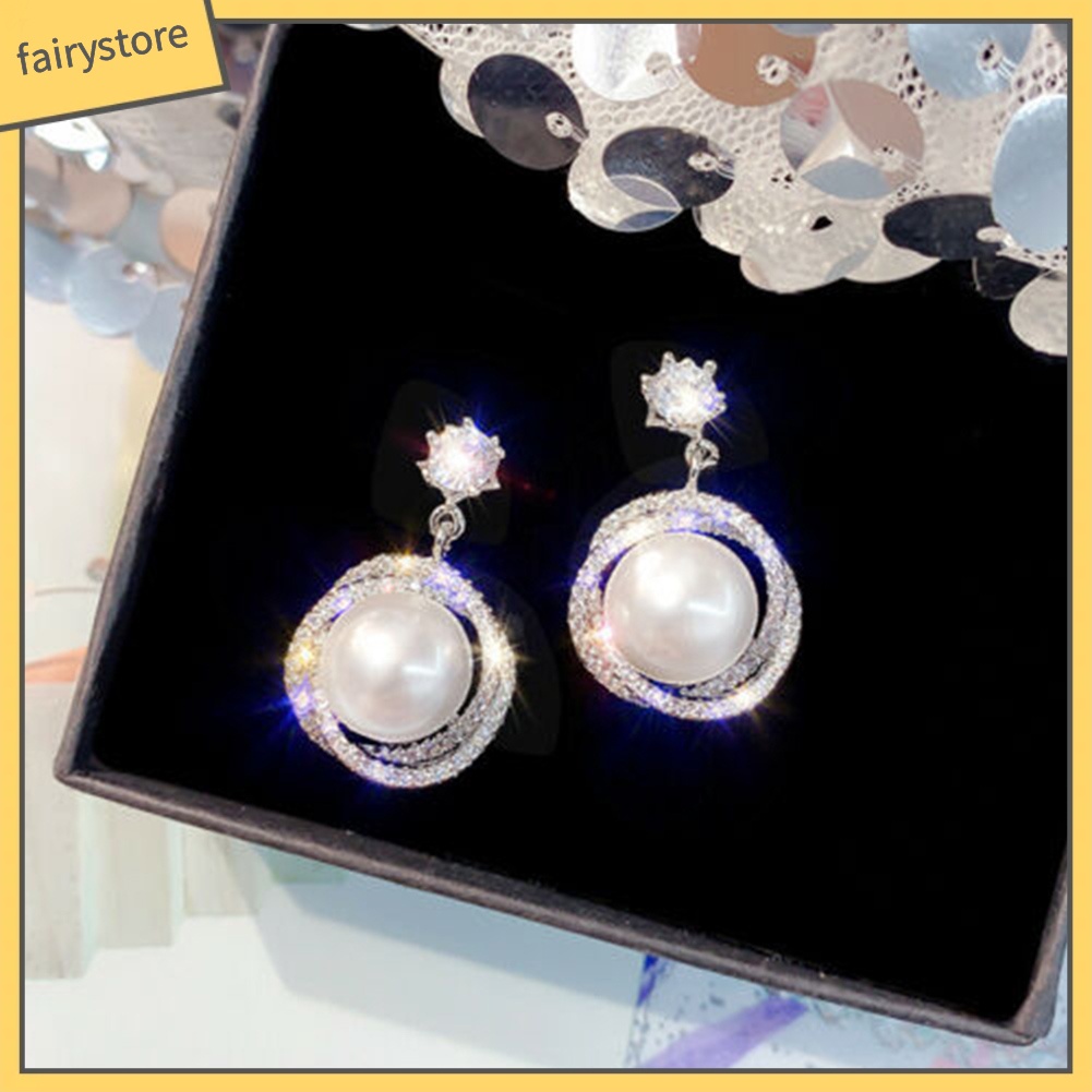 Khuyên Tai Tròn Đính Ngọc Trai Nhân Tạo Thời Trang