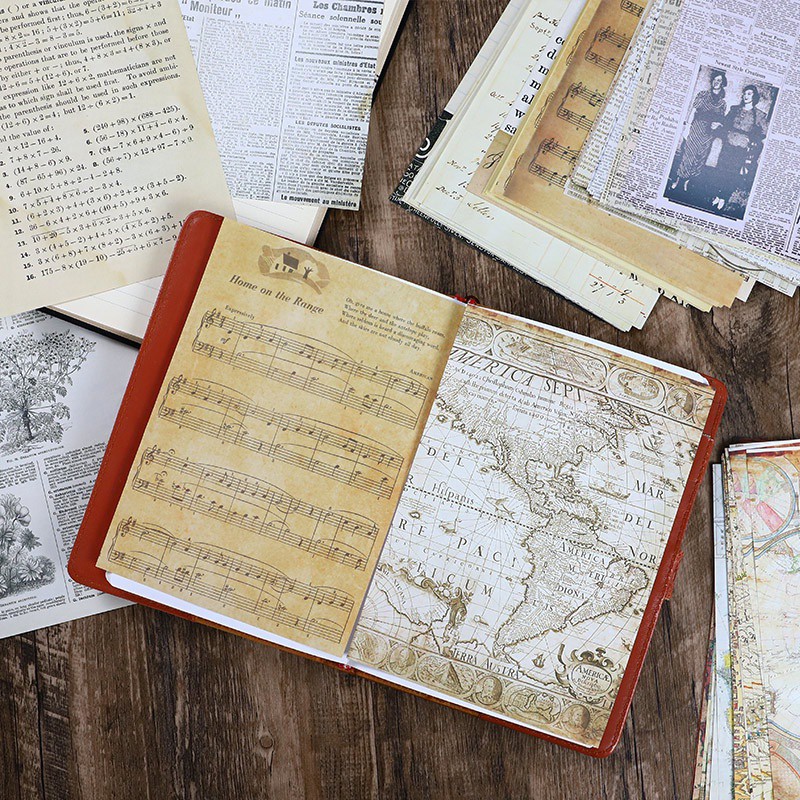Set 30 tấm giấy nền cổ điển retro CHỮ VINTAGE 20x14cm hoài cổ trang trí Sổ Bullet Journal Scrapbook thư thiệp quà