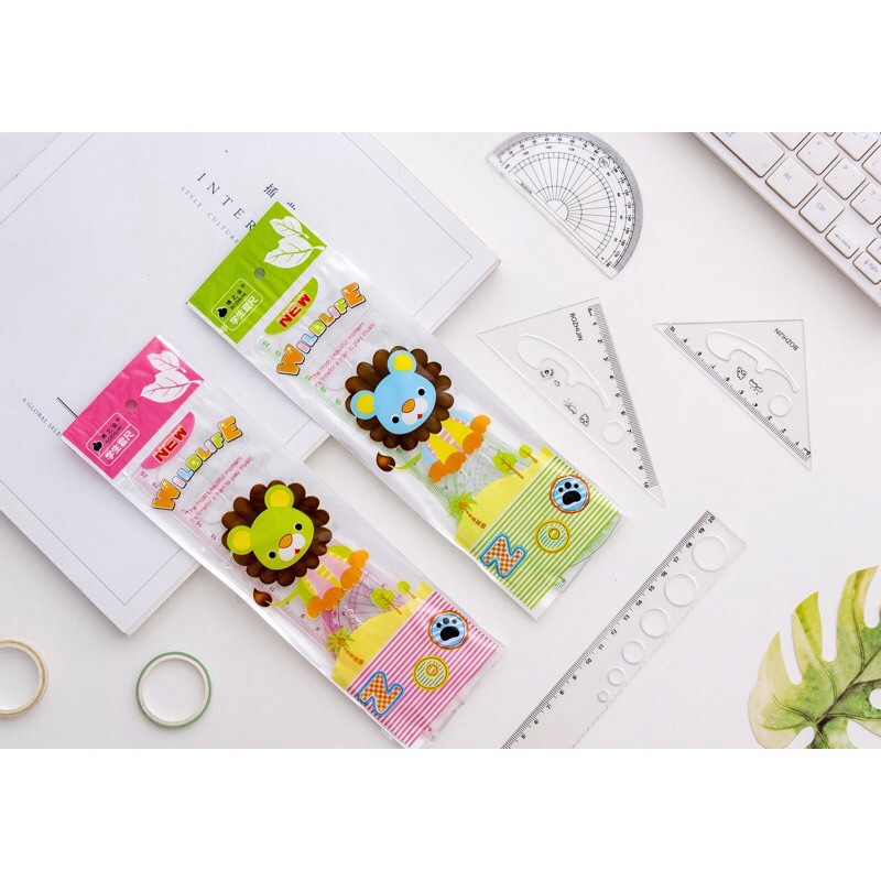 Bộ 4 thước kẻ cute cho học sinh màu trắng trong suốt cực đẹp