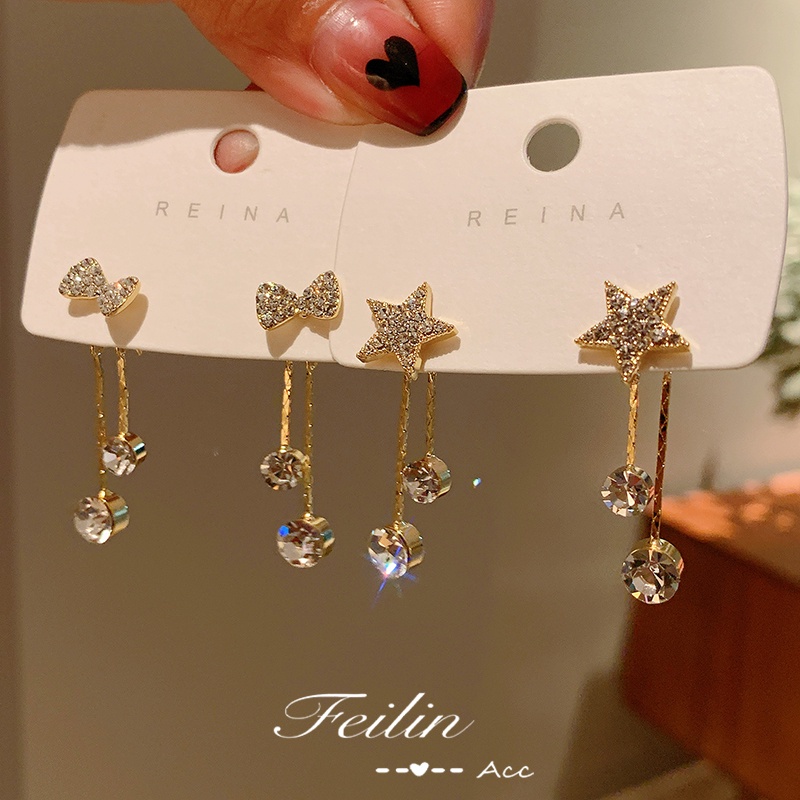 Đôi Khuyên Tai Đính Đá zircon Thời Trang Hàn Quốc Cho Nữ