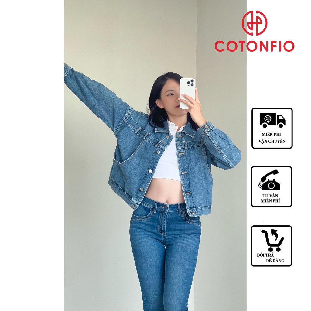 Áo khoác jeans nữ local brand chống nắng thân sau đắp chéo màu xanh 8081 – Cotonfio | BigBuy360 - bigbuy360.vn