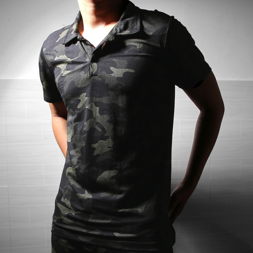 Bộ Quần Áo Thun Camo Cổ Bẻ Cotton Siêu Co Giãn Thoáng Mát B6