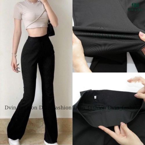 Quần ống loe nữ cạp chun lưng cao vải cotton thun co giãn ,quần ông bas nữ Chely_fashion Dvin_fas