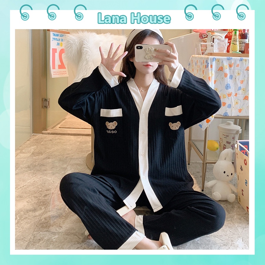 Đồ ngủ nữ pijama mặc nhà cao cấp dài tay dễ thương big size chất cotton len tăm mềm mịn PJMDAII07