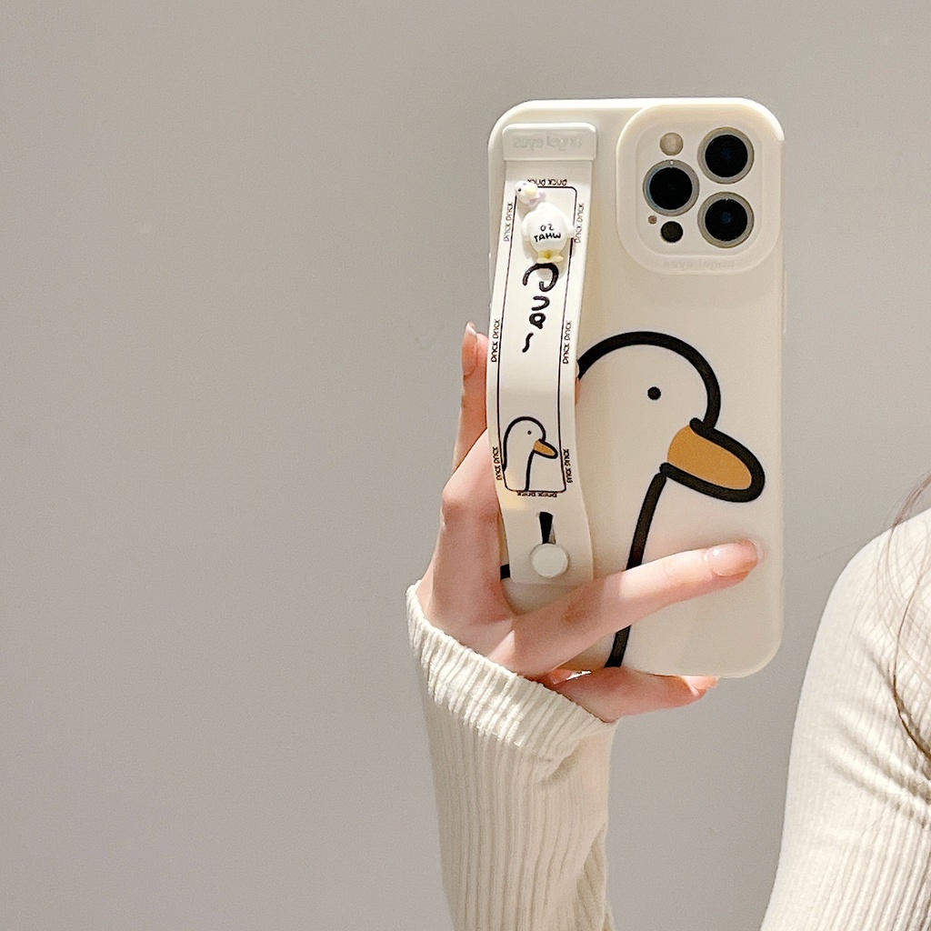 Ốp Điện Thoại Silicone Mềm Chống Sốc In Hình Vịt Hoạt Hình Có Quai Cầm Tay Cho iPhone 13 12 11 Pro Max X XS XR 7 8Plus