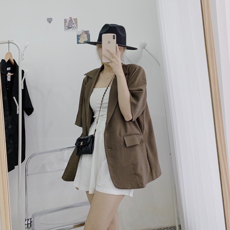 Áo blazer cộc tay túi nắp nữ áo vest khoác ngoài phong cách hàn quốc 1 lớp | BigBuy360 - bigbuy360.vn