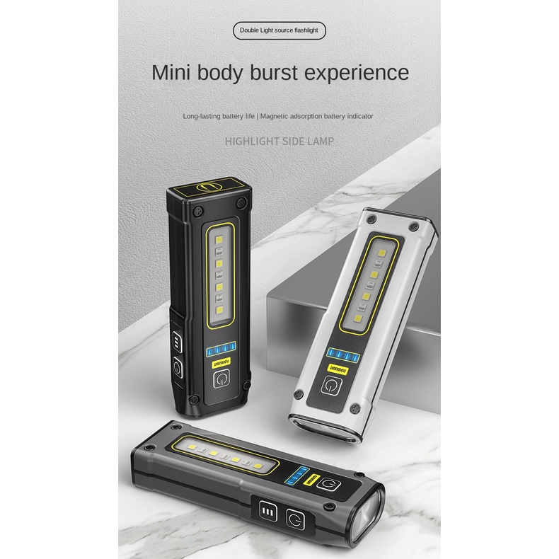 New Mobile Phone Rechargeable Mini Dual Light Source Flashlight Tube TYPE-C Fast Charge Multifunction Working Light with Magnet Emergency Flashlight Camping Lantern