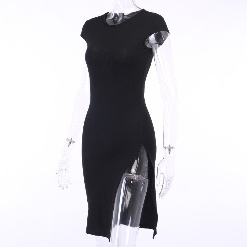 Váy tay ngắn cánh vai xẻ tà cao cổ tròn gợi cảm dành cho nữ | BigBuy360 - bigbuy360.vn