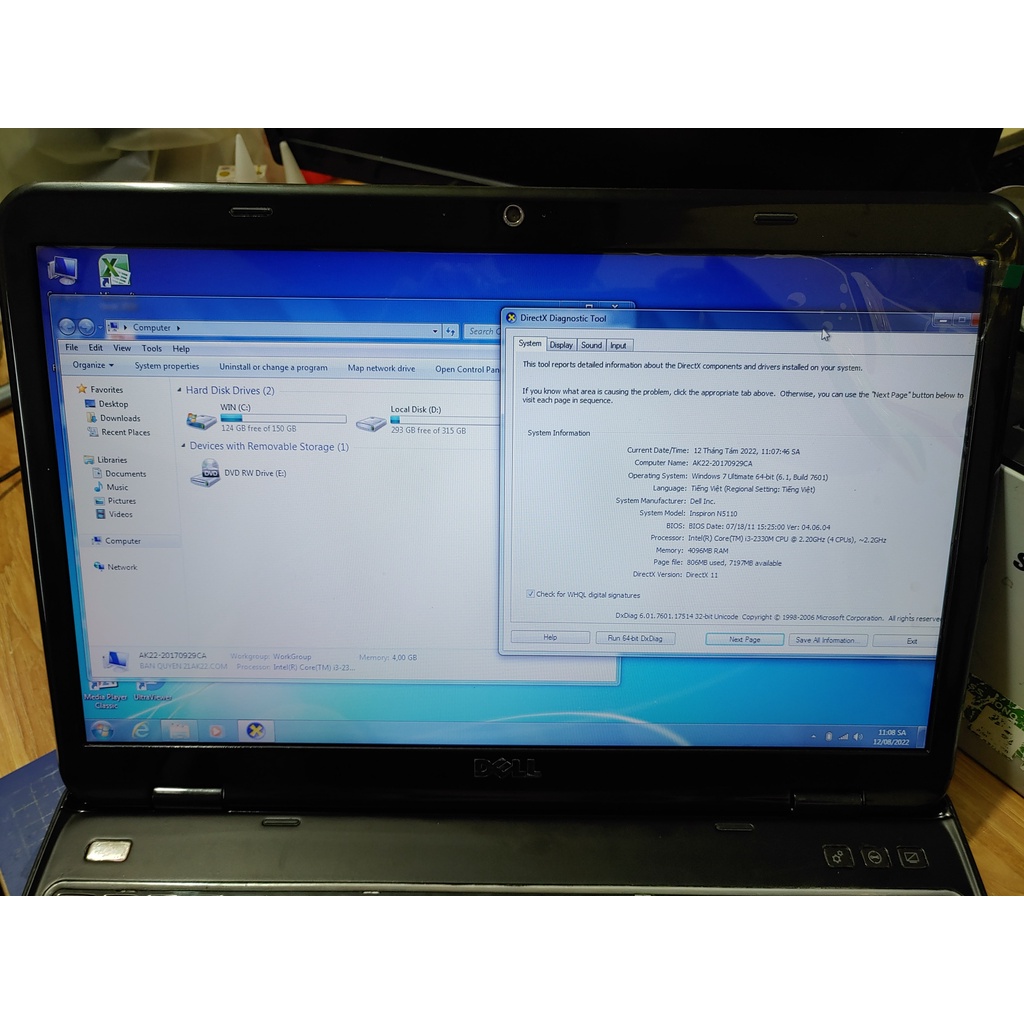 Laptop cũ Dell Inspiron N5110 màn led HD 15.6 inch/core i3 gen 2/ram 4G/ SSD 120G windows 10 64bit