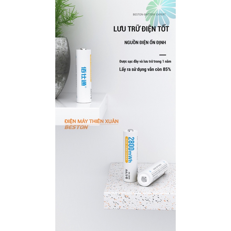 Pin Sạc AA 2800mWh Beston cho micro, đồ chơi, đồng hồ, đèn pin, máy ảnh kỹ thuật số