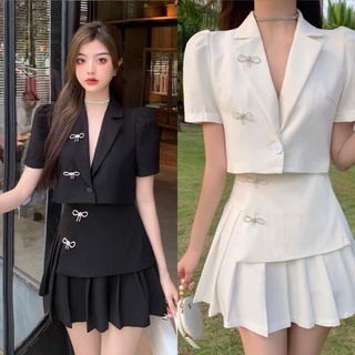 Set áo vest croptop và chân váy chữ A tennis đậm chất Ulzzang hai màu đen trắng size XS S M L