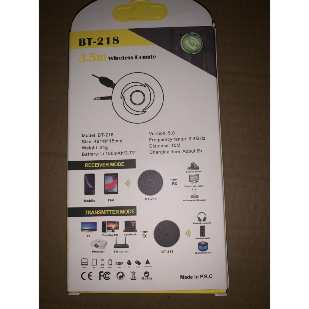 Usb thu phát Bluetooth 5.0  BT 218, Thiết bị chuyền tai nghe thường thành tai nghe Bluetooth BT 218,pin sạc