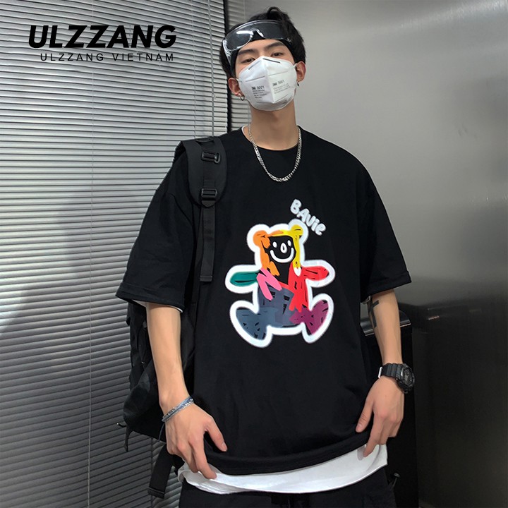 Áo thun tay lỡ ULZZANG cotton dáng unisex in hình gấu bavie | BigBuy360 - bigbuy360.vn