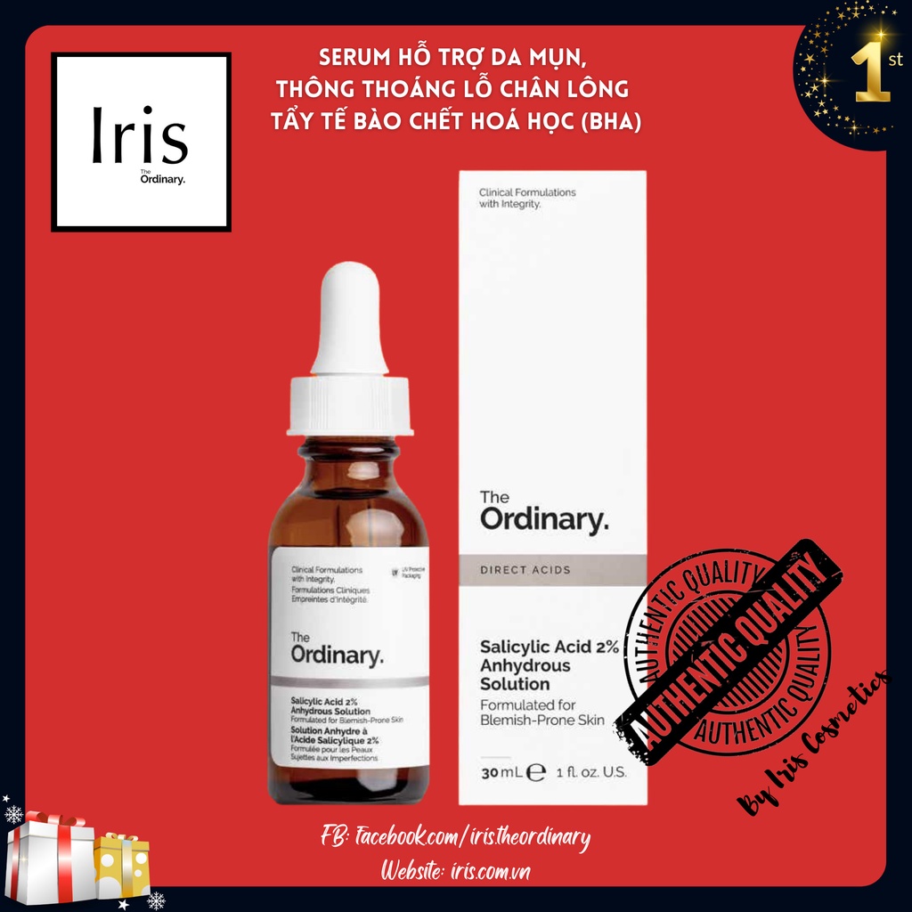Serum hỗ trợ da mụn, tẩy tế bào chết hoá học Salicylic Acid 2% Anhydrous Solution  30ml - The Ordinary.
