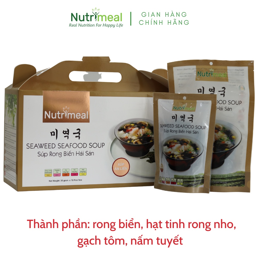 Hộp 10 Gói Súp Rong Biển Hải Sản Ăn Liền Nutrimeal 30gr/ Gói/ 12 Người Dùng