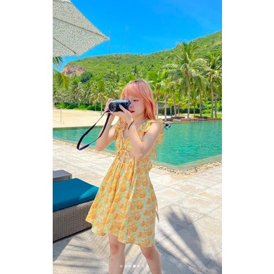 Ellie Dress - Đầm hoa cam cut out dáng xoè Remmus cho nữ