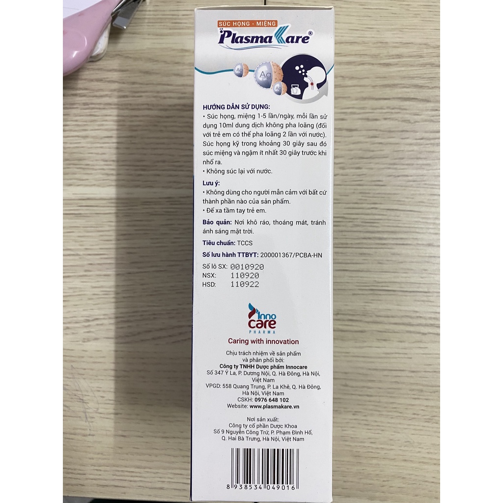 Nước súc họng miệng Plasmakare giảm ho, rát họng, amidan, ho, khản tiếng.suckhoechomoinha